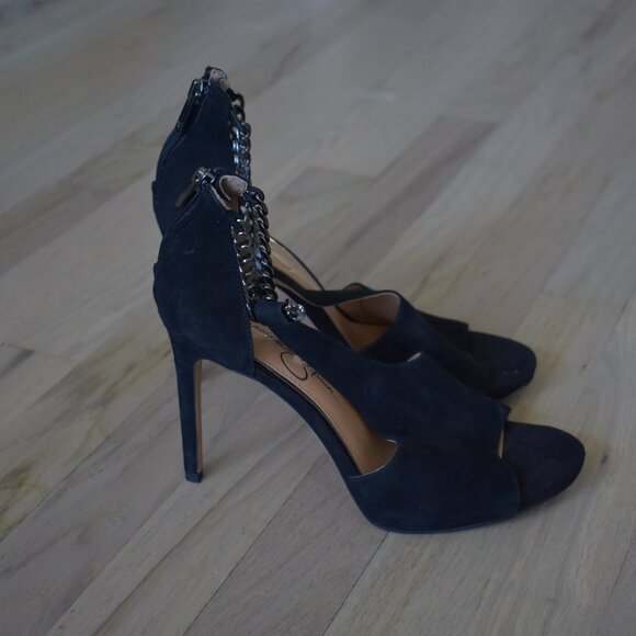 Jessica Simpson Rexa Dress Faux Suede Sandals with Chain in Black - Picture 2 of 8